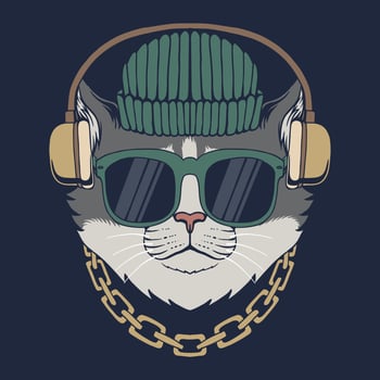 Cat with headphones vector illustration