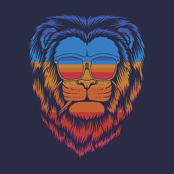 Lion head eyeglasses retro vector illustration