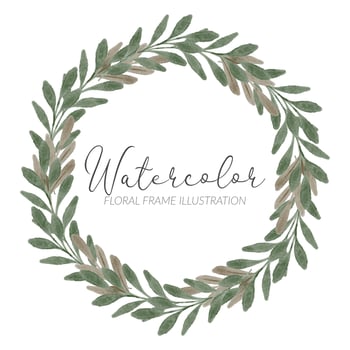 watercolor cute leaf foliage circle wreath vector