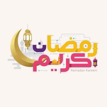 Ramadan kareem cute arabic calligraphy stye with gold crescent vector