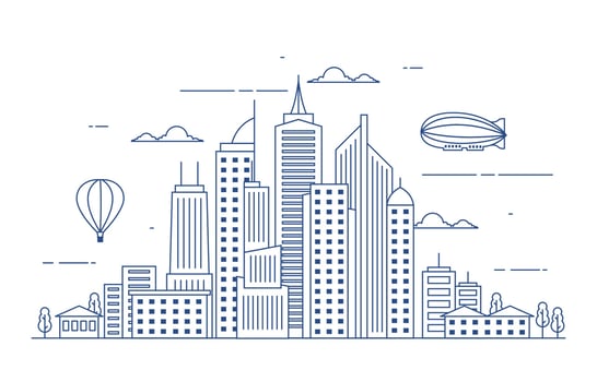 Day Urban City Building Cityscape Landscape Line Illustration vector