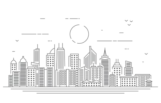 Day Urban City Building Cityscape Landscape Line Illustration vector