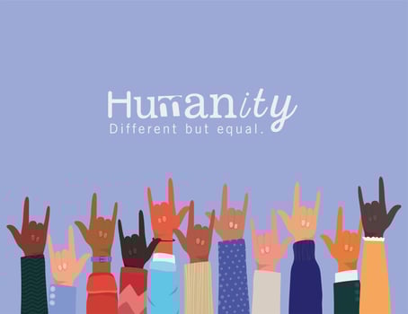 diversity concept with interracial hands up vector