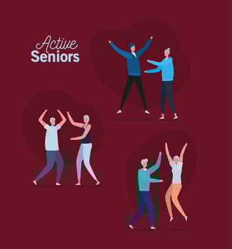 Active senior citizen couples dancing vector