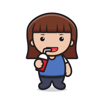 cute girl cartoon character holding drink vector