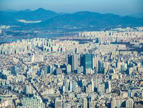 Aerial view of Seoul City, South Korea photo