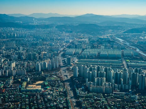 Aerial view of Seoul City, South Korea photo