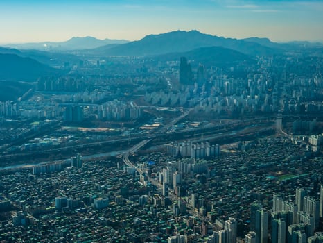 Aerial view of Seoul City, South Korea photo