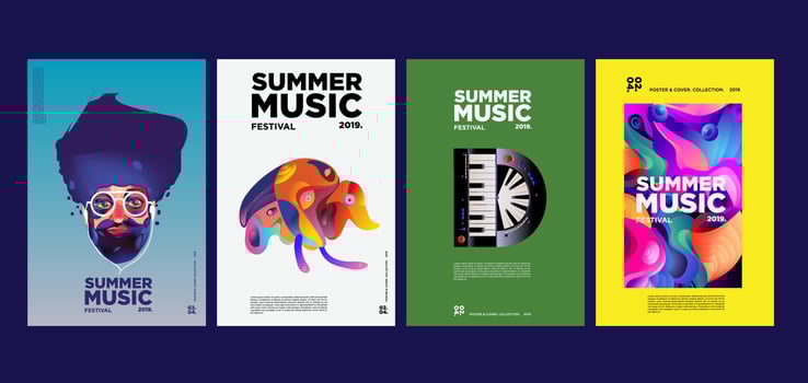 Summer holiday music and art festival poster set vector