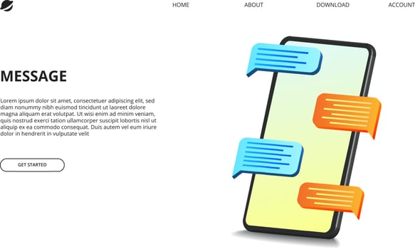 3D isometric perspective mobile phone illustration with bubble chat message concept. vector