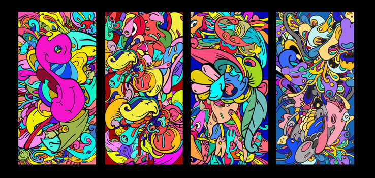 Vector colorful abstract cartoon doodle background banner
