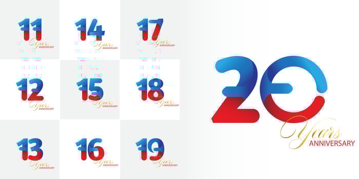 set  of 11, 12, 13, 14, 15, 16, 17, 18, 19, 20  Year Anniversary celebration numbers vector