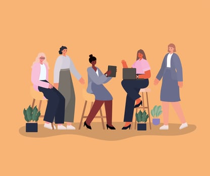 Interracial businesswomen with tablets and laptops vector