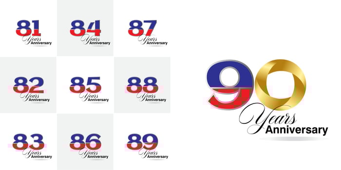 set of 81, 82, 83, 84, 85, 86, 87, 88, 89, 90  Year Anniversary celebration set vector