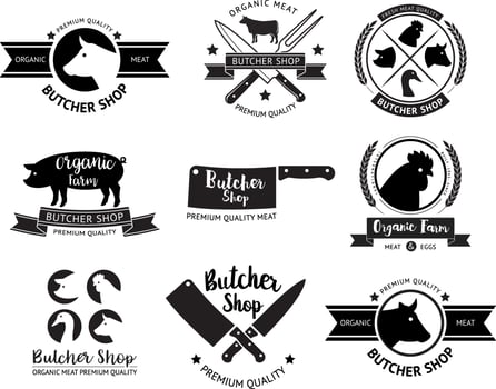 Butcher shop logo and label. Vector illustrations.