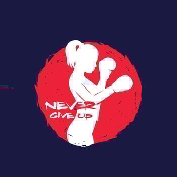 Boxing girl with motivational quote, never give up, vector print.eps