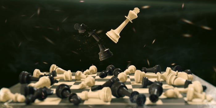 3D illustration of a chess board game, battle for victory concept photo