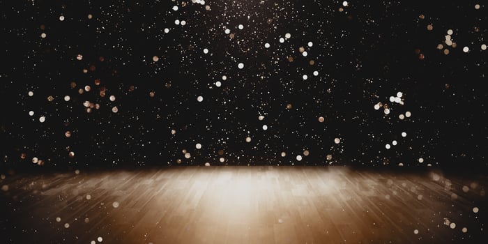 3D bokeh background with blank wooden table for displaying product montage photo