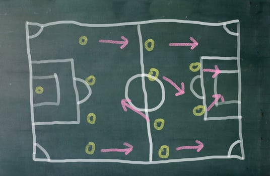 Soccer play plan on chalkboard photo