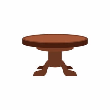 Round table or stool flat cartoon style. Furniture design element for living room interior. Wooden furniture, household item, interior, coziness. Vector illustration isolated on white background.