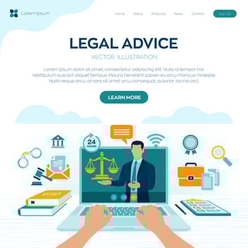 Online Legal advice concept. Labor law, Lawyer, Attorney at law. Lawyer website on laptop screen. Professional law attorney consultation online, legal assistance in business. vector