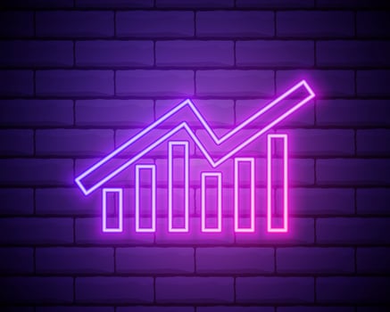 Business graph neon sign.graphic neon banner isolated on brick wall background vector