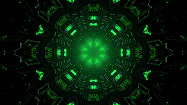Abstract 3d illustration of green spherical tunnel photo