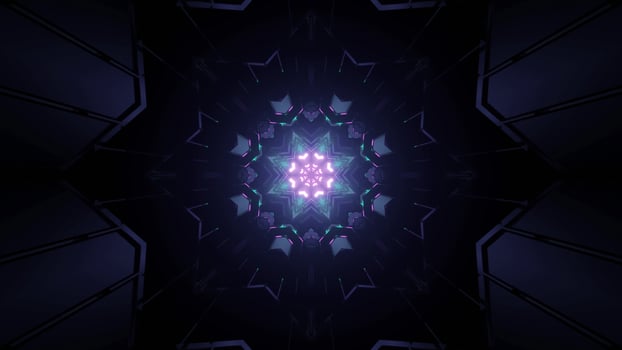 Symmetric kaleidoscope pattern with luminous figures in 3D illustration photo