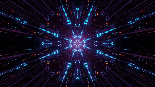 Futuristic geometric neon lights of 3d illustration photo