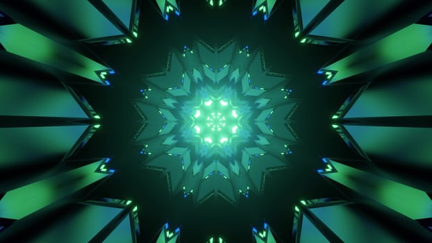Abstract 3d illustration of green geometric snowflake shaped pattern photo