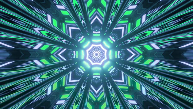 3D illustration of snowflake abstraction with glowing lights photo