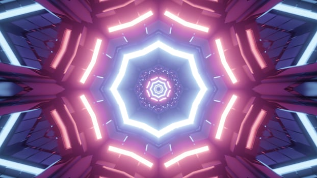 Futuristic interior of sci fi corridor with neon lights 3d illustration photo