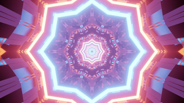 Shiny geometrical pattern in tunnel in 3D illustration photo