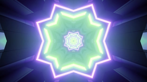 Vibrant green and purple geometric ornament 3d illustration photo