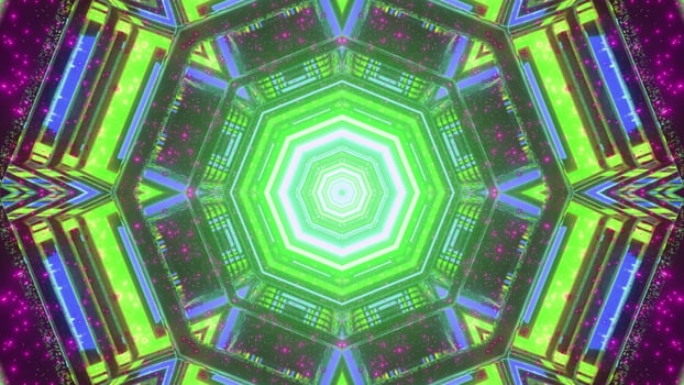 3D illustration of creative geometric shapes forming bright neon abstract background photo