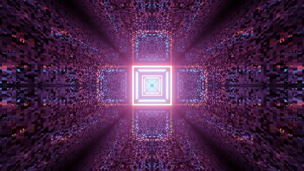 3D illustration of geometric cross shaped pattern with neon lights photo