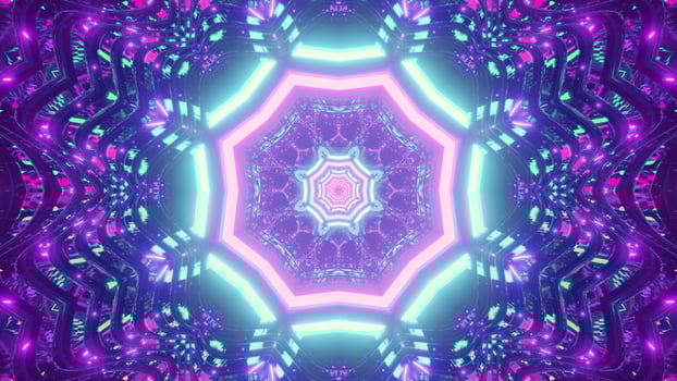 Neon tunnel with repetitive ornament 3D illustration photo