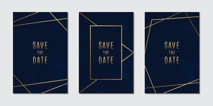 Wedding invitation card collection with luxury Blue and golden marble texture background vector