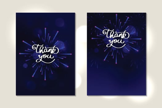 Greeting card thank you handwriting with night sky and fireworks vector