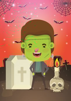 halloween season scene with boy in a monster costume vector