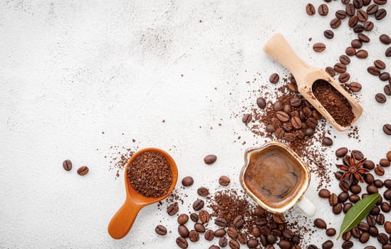 Roasted coffee with copy space on concrete photo