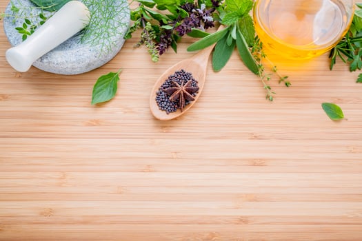 Herbal treatment border and copy space photo