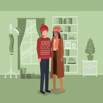 Interracial couple celebrating Christmas vector