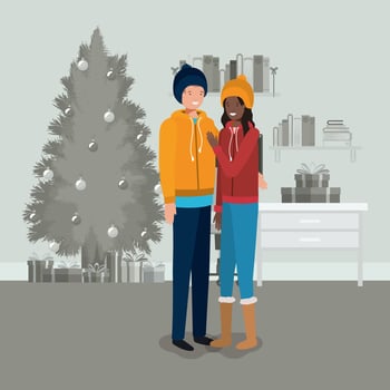 Interracial couple celebrating Christmas vector