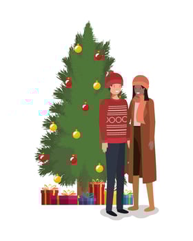 Interracial couple celebrating Christmas vector