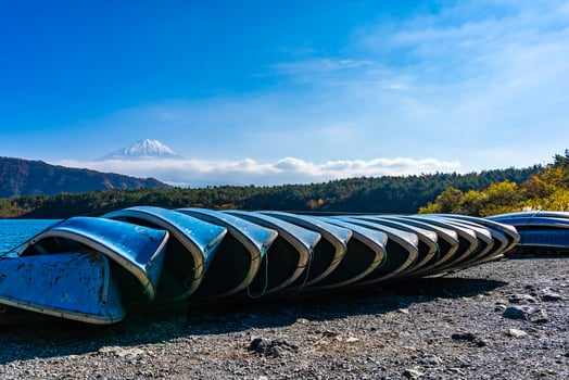 Boats at Mt. Fuji, Japan photo