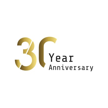 30 Years Anniversary Celebration Gold Vector Template Design Illustration