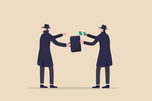 Man with buying a stolen thing from another suspicious man vector