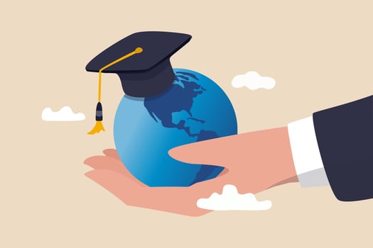 Study abroad world education curriculum, overseas school, college and university or international academic concept vector