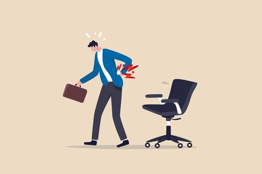painful office worker holding his back pain with office chair vector